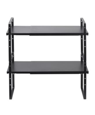 Expandable 2 Tier Cabinet Shelf Organizer Stackable Countertop Riser for Kitchen and Pantry