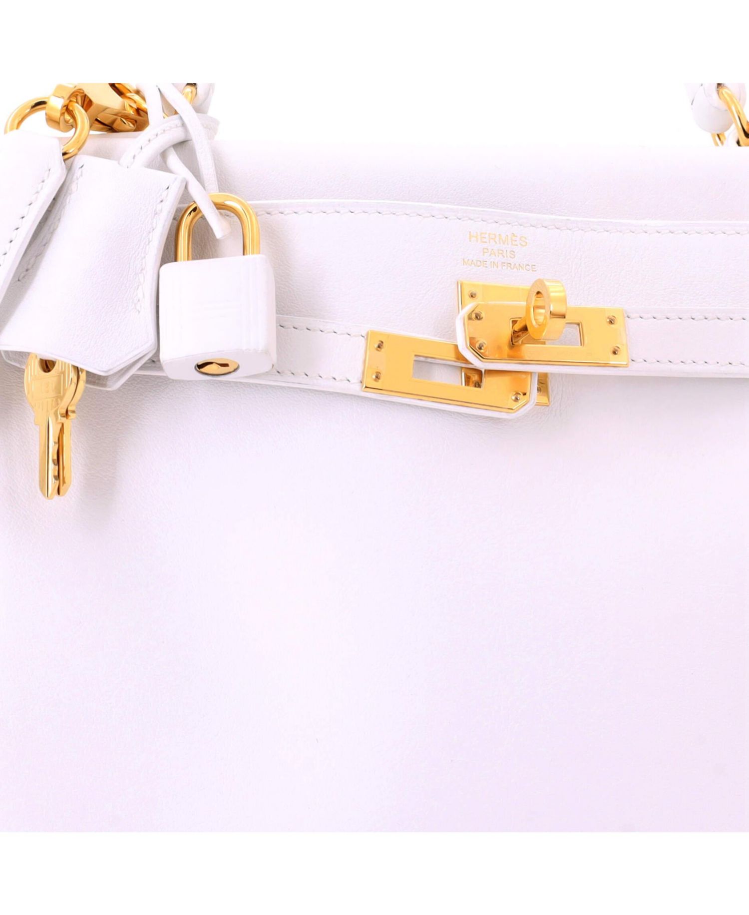 Pre-Owned Hermes Kelly 25 Handbag White Swift with Gold Hardware