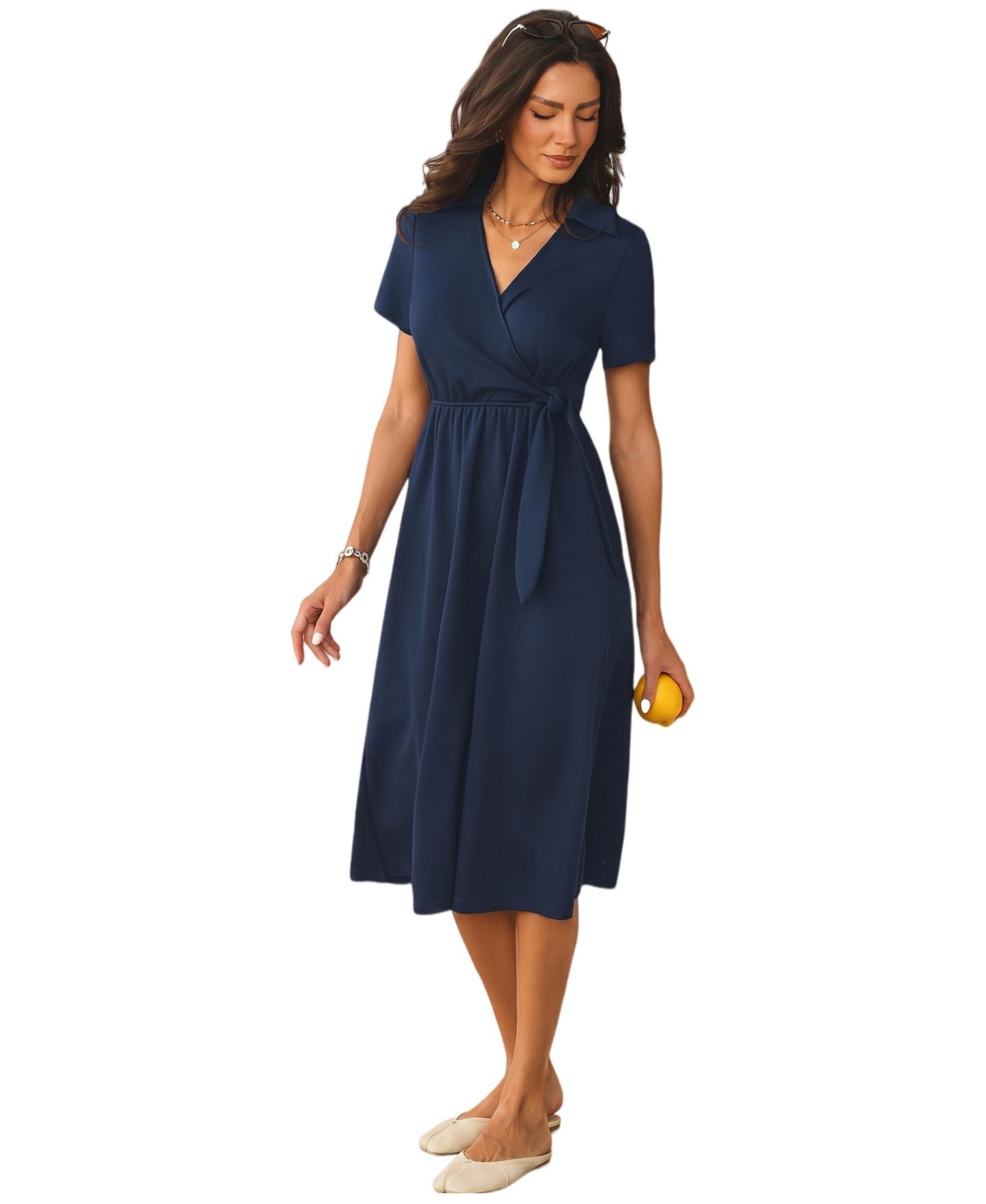 Женское платье Cupshe Wrap Short-Sleeve Midi, цвет: Средний синий — фото 2