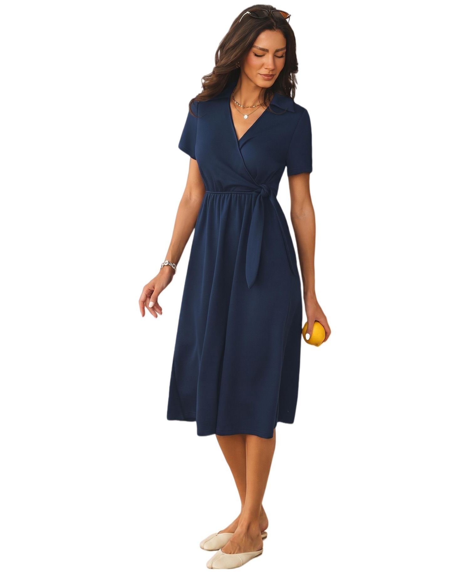 Women's Wrap Short-Sleeve Midi Dress