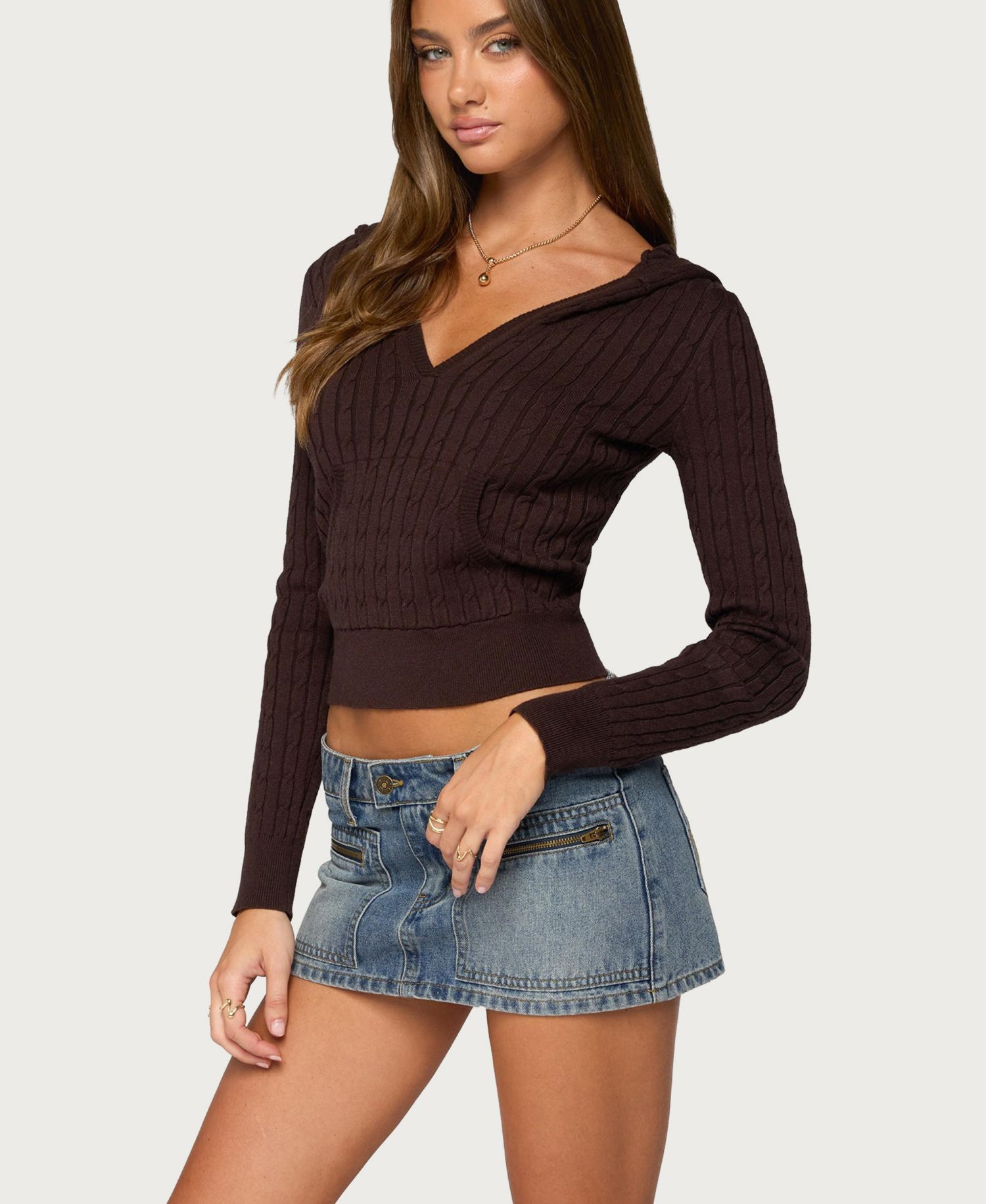 Women's Kimani Cable-Knit Hooded Cropped Sweater