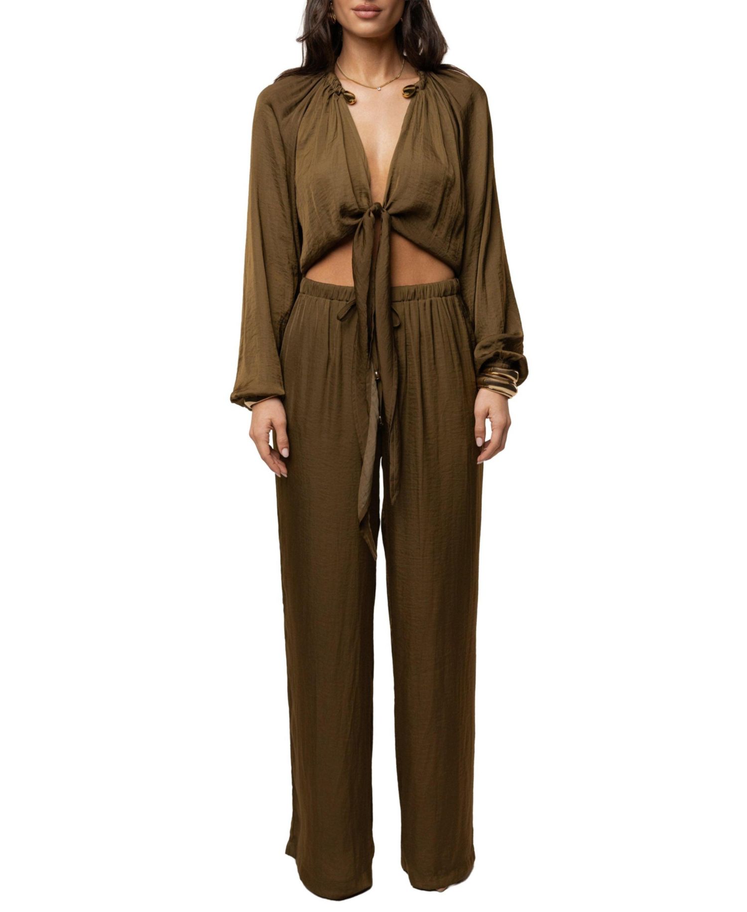 Women's Seaside Glow High-Waisted Wide-Leg Satin Pants