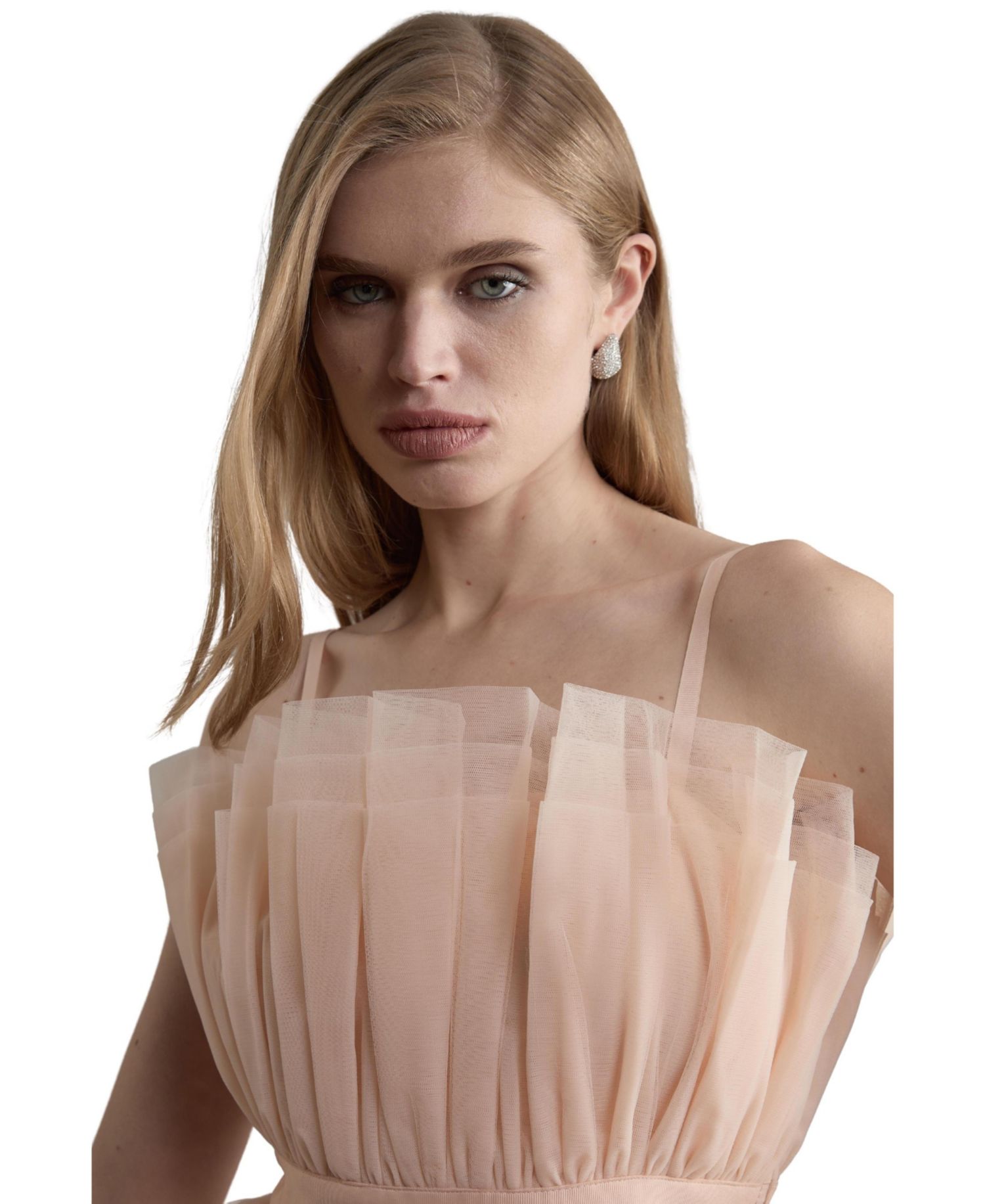 Women's Square Neck Tiered Tulle Midi Dress