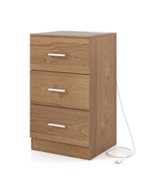 Compact Bedside Nightstand with Charging Station and 3 Storage Drawers