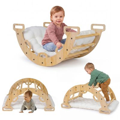 3-in-1 Wooden Rocking Climbing Arch with Removable Cushion, 32" x 19" x 15", 110 Lbs, Ages 1+