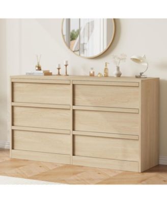 6 Tier Chest, 54" Wide, Large Capacity, Drawer Storage, Wide Chest, Wooden Storage Furniture, Living Room, Bedroom, Entrance, Kids Room