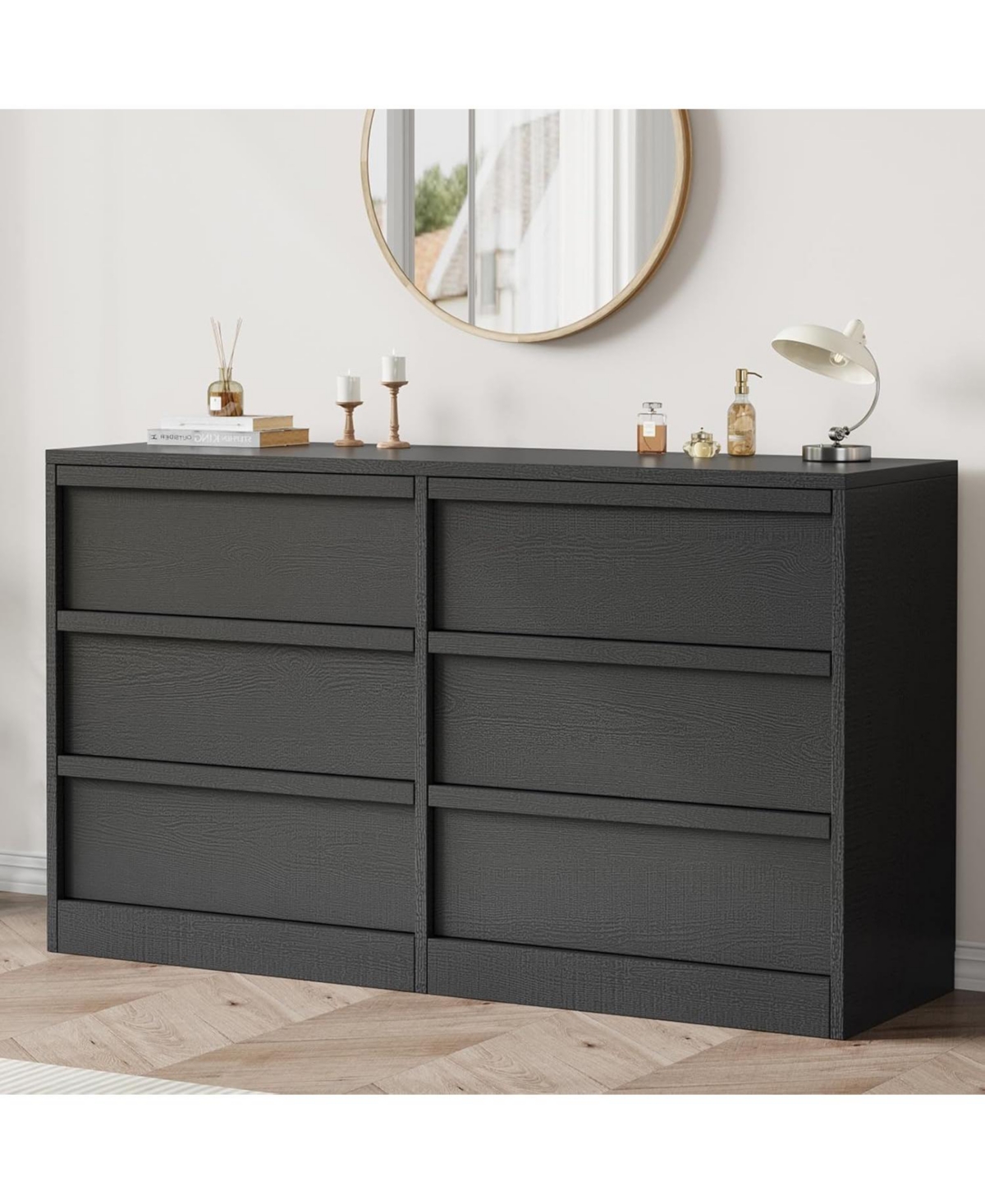 gaomon 6 Tier Chest, 54" Wide, Large Capacity, Drawer Storage, Wide Wooden Storage Furniture, Living Room, Bedroom, Entrance, Kids Room