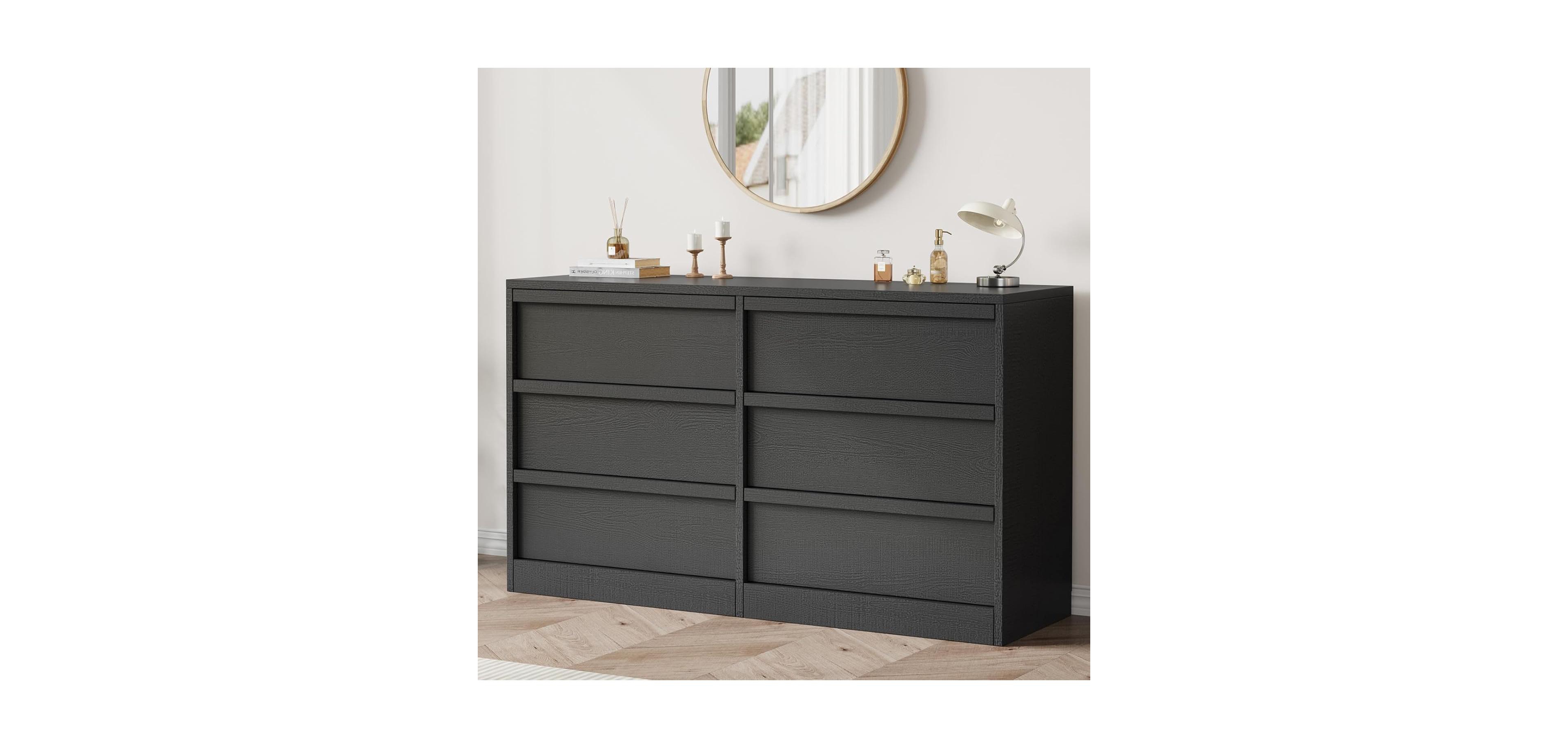 gaomon 6 Tier Chest, 54" Wide, Large Capacity, Drawer Storage, Wide Wooden Storage Furniture, Living Room, Bedroom, Entrance, Kids Room