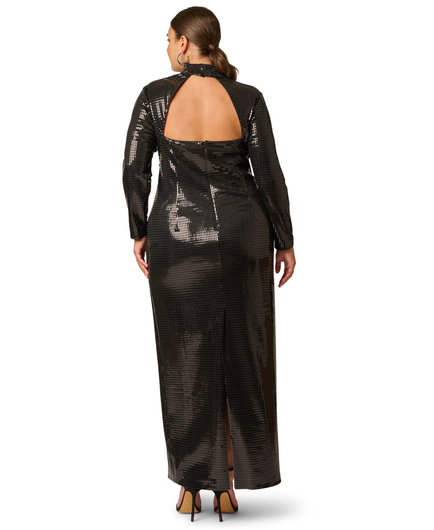 Plus Size Sequin Open-Back Cutout Long Dress