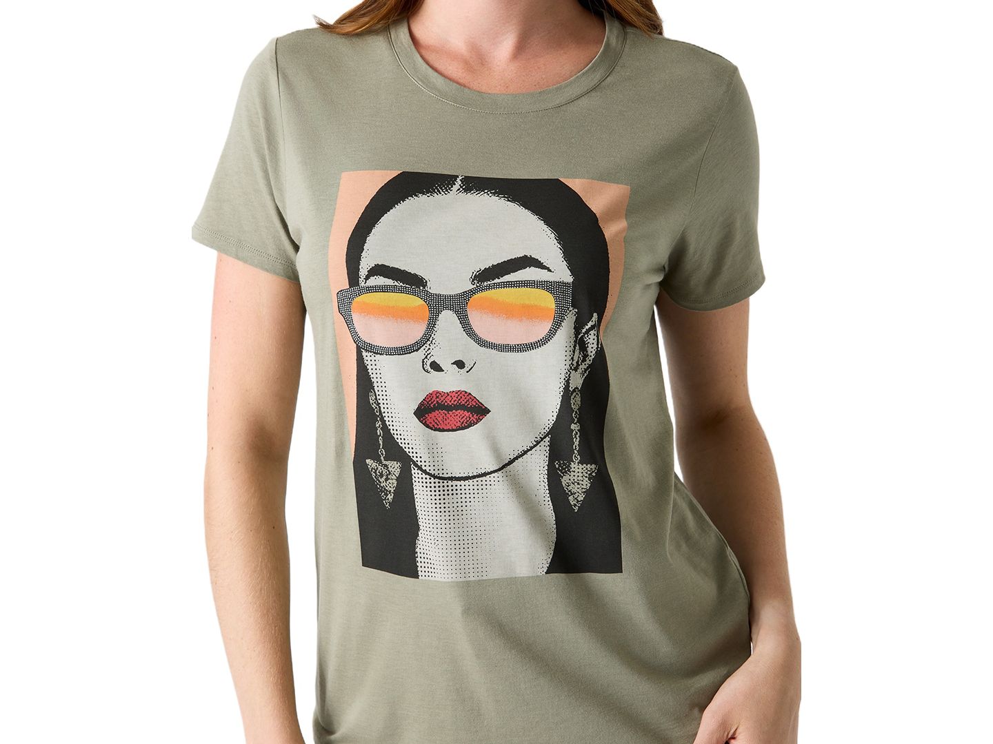 Женская футболка GUESS Sunglass Mood Easy Retro Graphic, цвет: Зелёный — фото 4