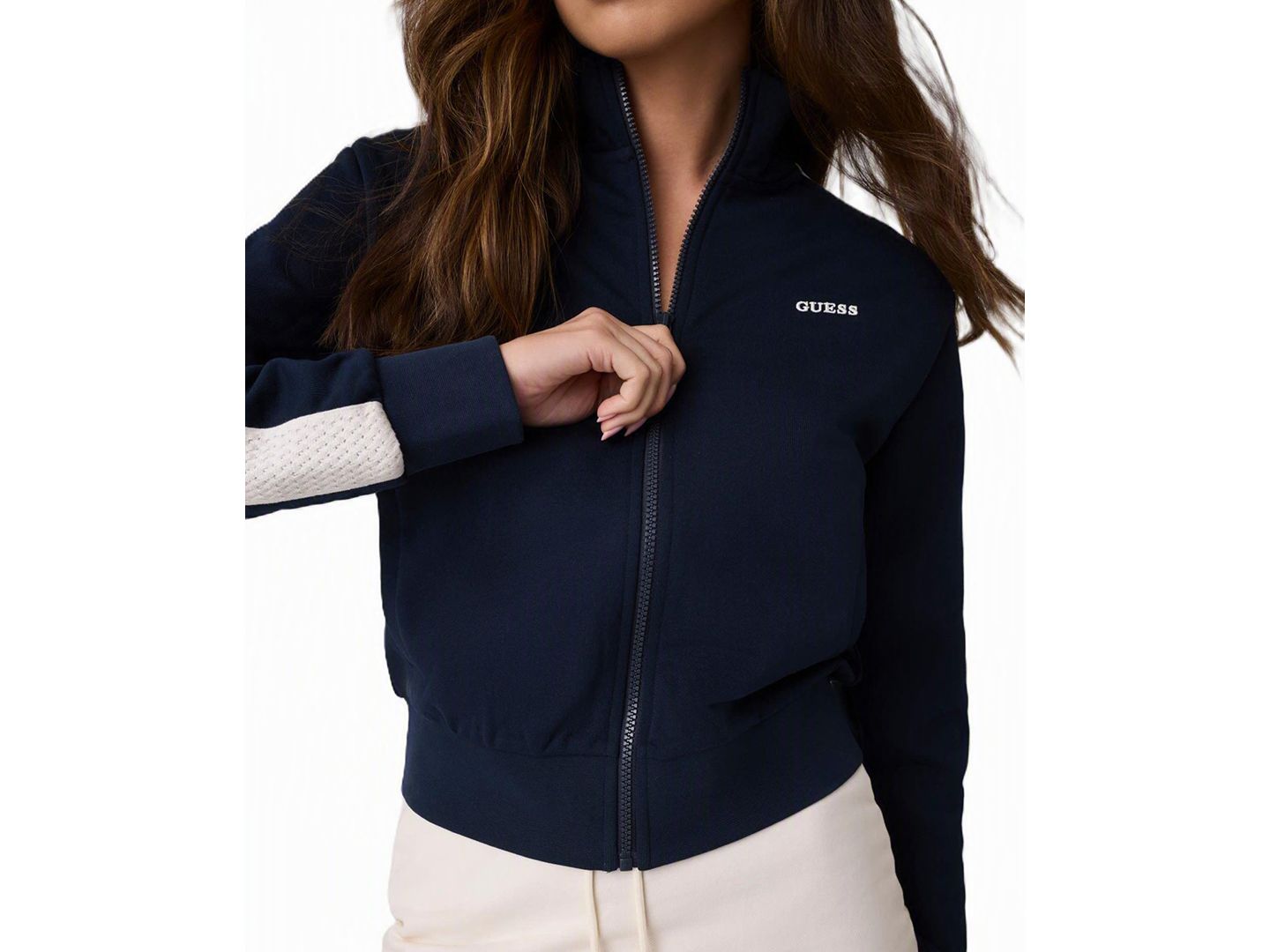Женская толстовка GUESS Phoebe Full-Zip High-Neck Cotton-Blend, цвет: Океанский — фото 3