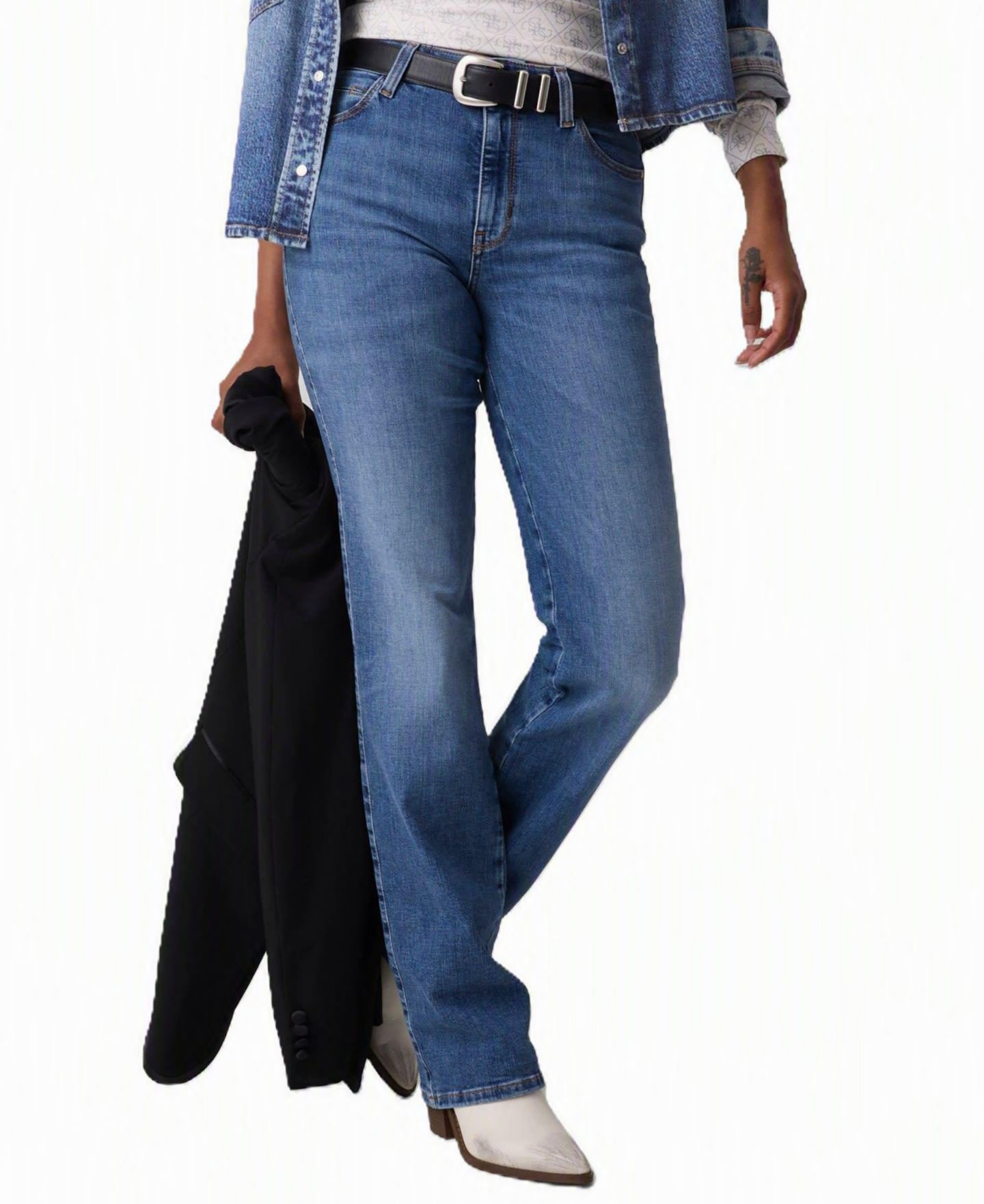 Женские джинсы GUESS Straight Mid-Rise Straight-Leg Stretch Denim Jeans, цвет: Timeless Mid — фото 3