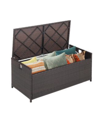 34-Gallon Rattan Storage Bench, Seat Cushion, Zippered Liner