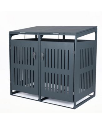 Outdoor Trash Can Storage Shed for 2 Bins with Gas Strut Lids