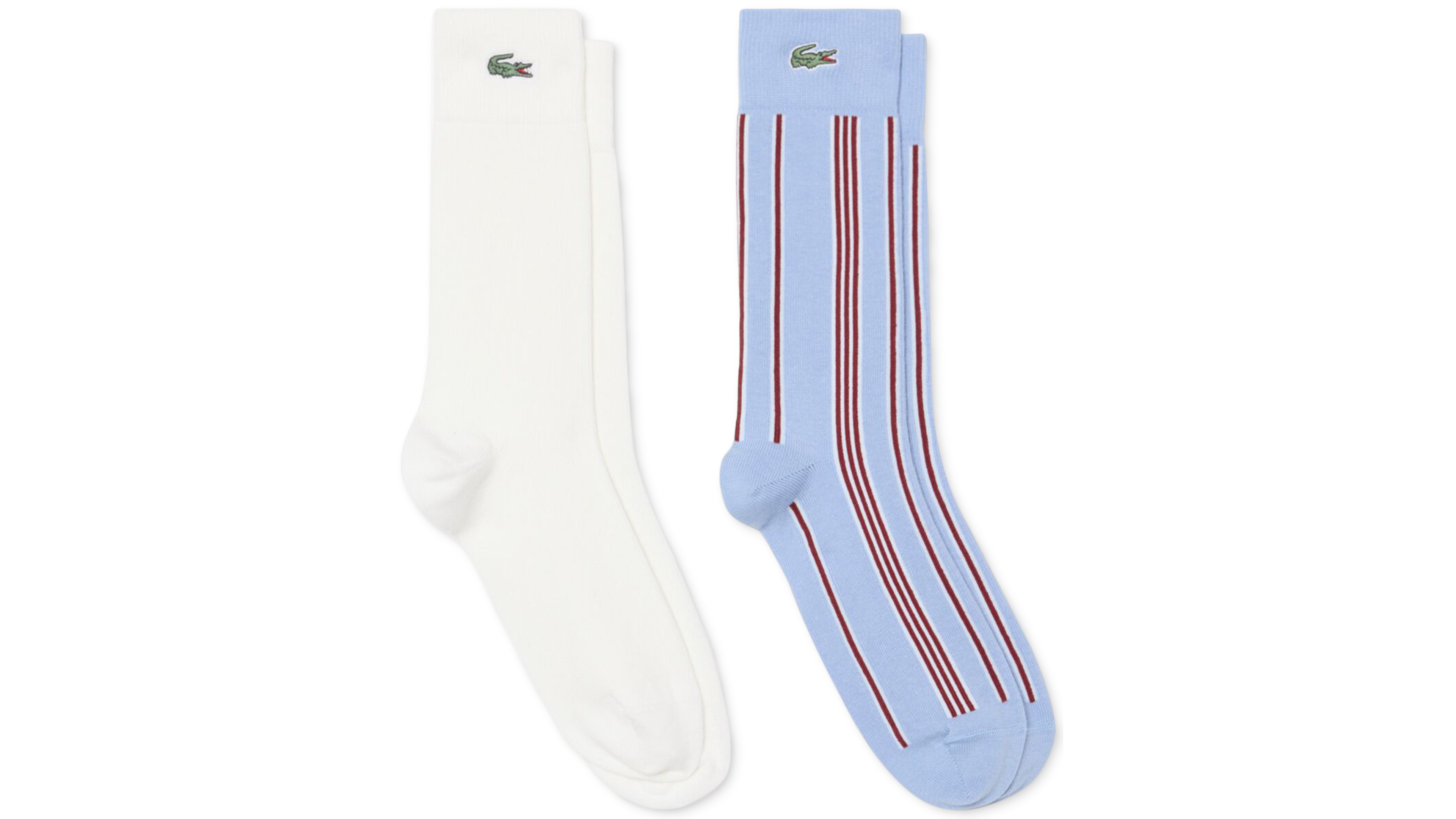 Lacoste Men's Ribbed Solid and Stripe Crew Socks, 2-Pack