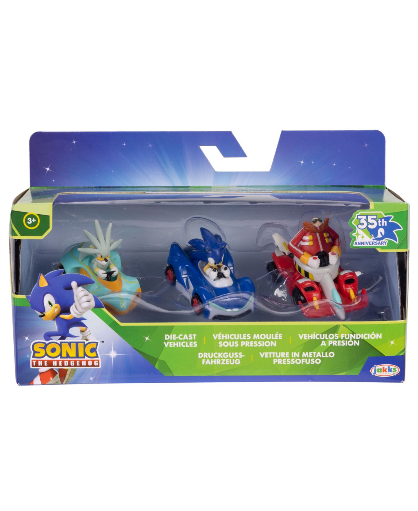 Детские игрушки Sonic 1:64 Scale Team Racing 35th Anniversary Die-Cast Toy Vehicles, 3-Pack — фото 3