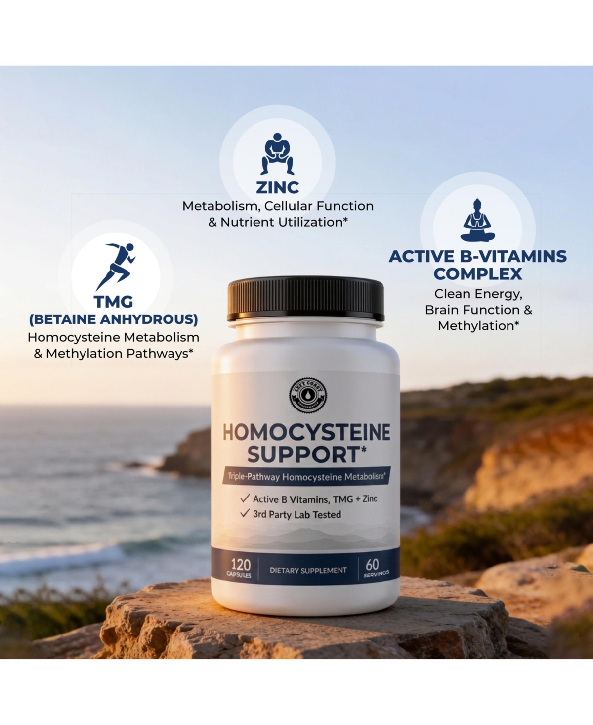 Left Coast Performance Homocysteine Support Capsules with Methylated B Complex Vitamins and Tmg