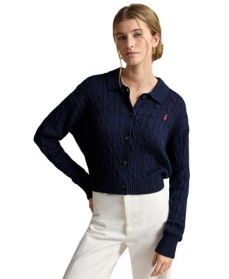 Women's Polo Collar Long-Sleeve Cardigan