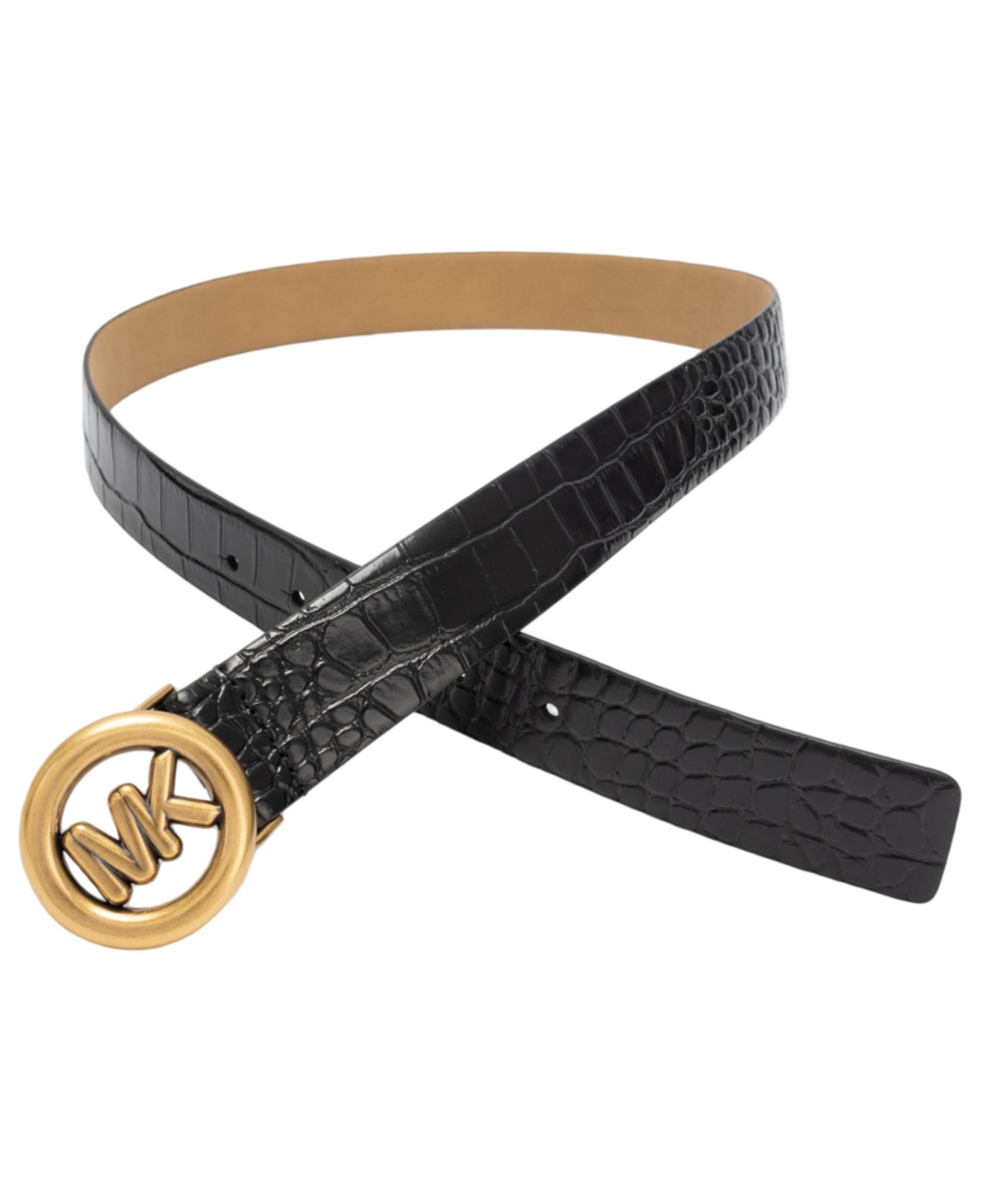 MICHAEL Antique Gold-Tone Buckle Leather Belt