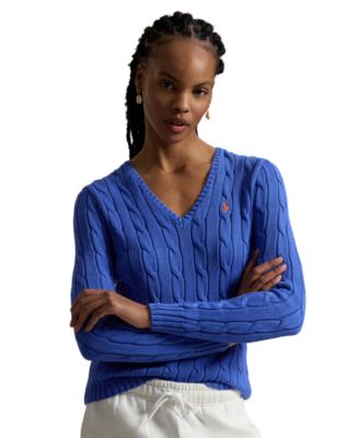 Women's Cable-Knit Cotton V-Neck Sweater