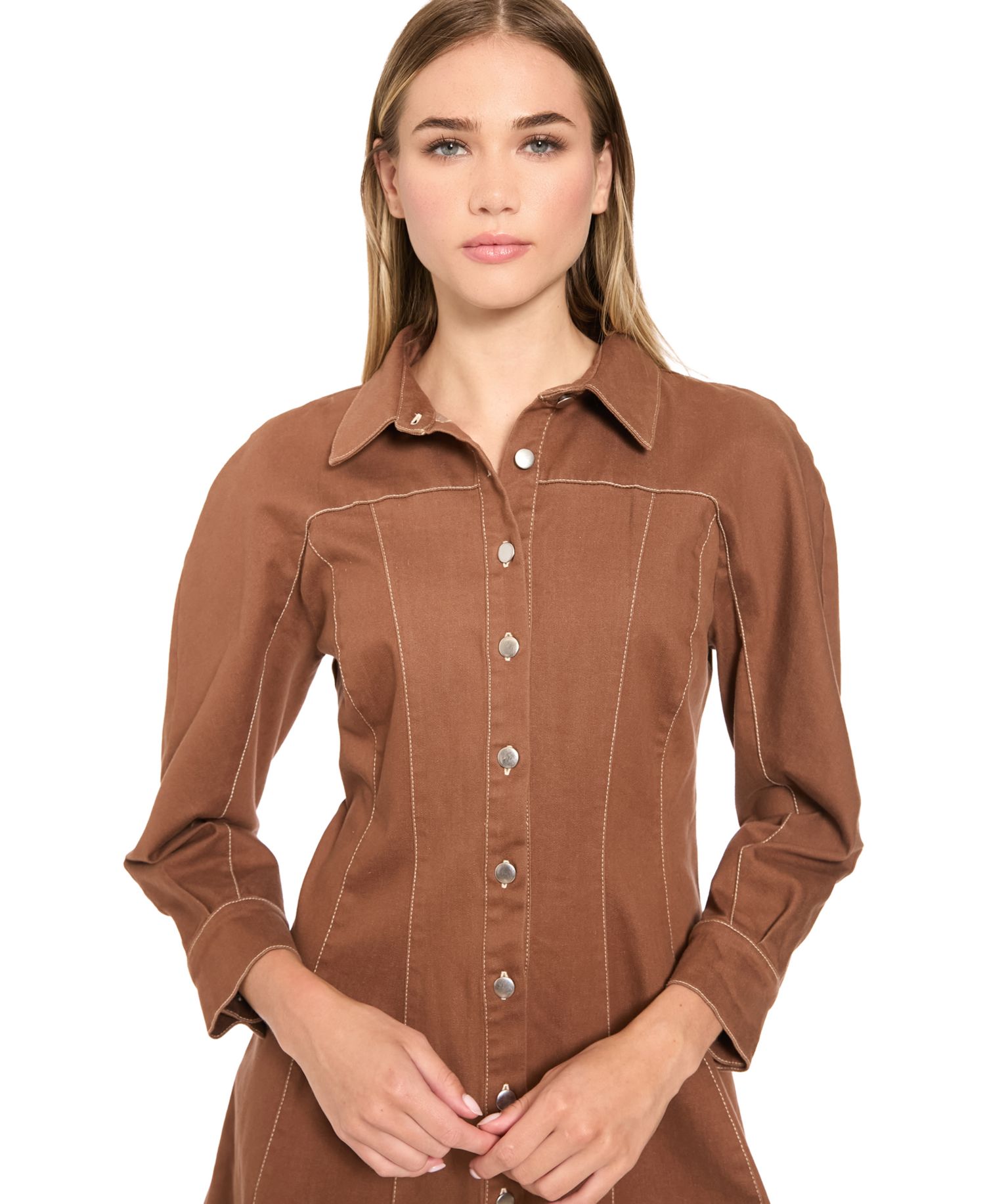 Women's Long-Sleeve Mini Denim Shirt Dress