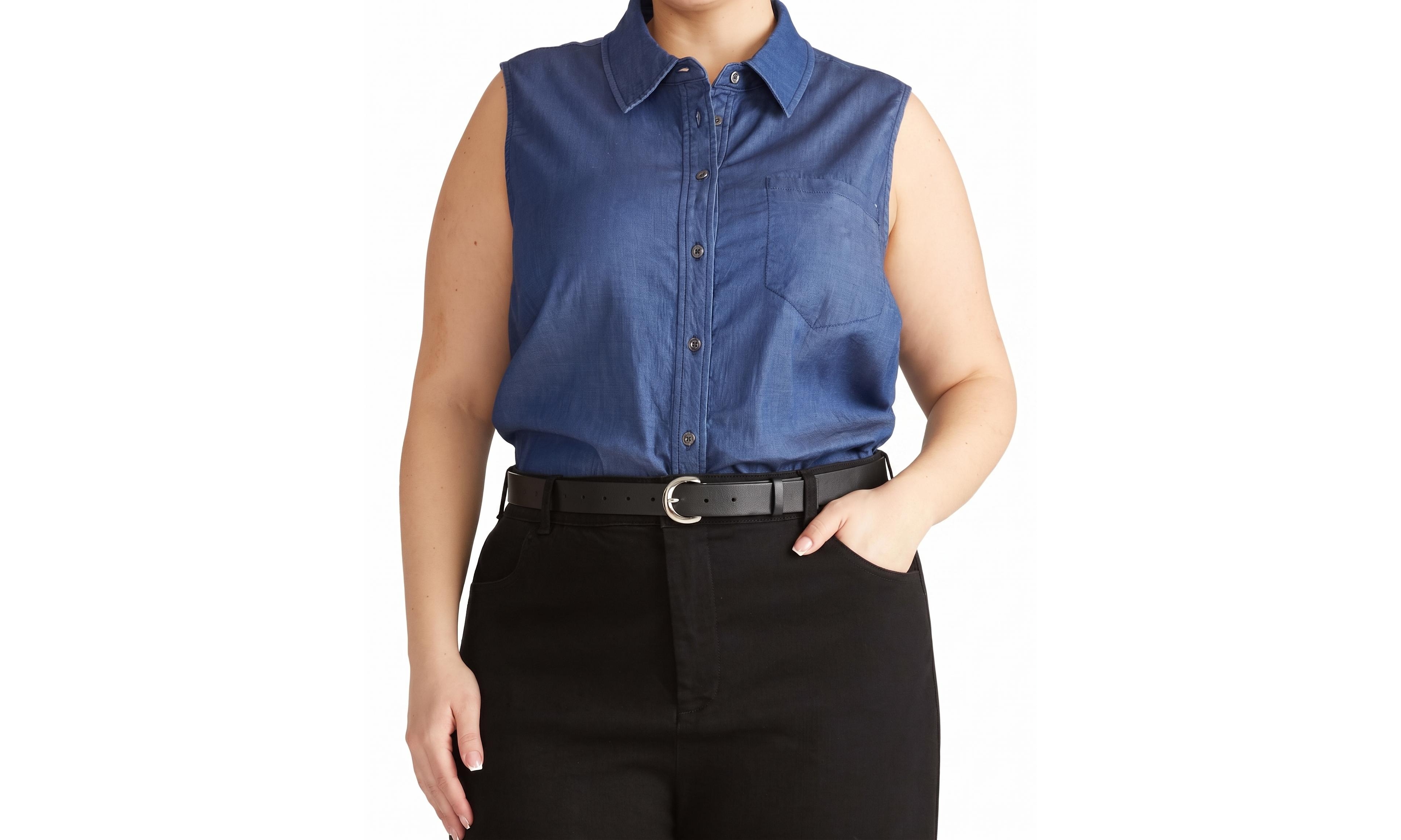 Universal Standard Plus Chambray Sleeveless Button-Front Shirt
