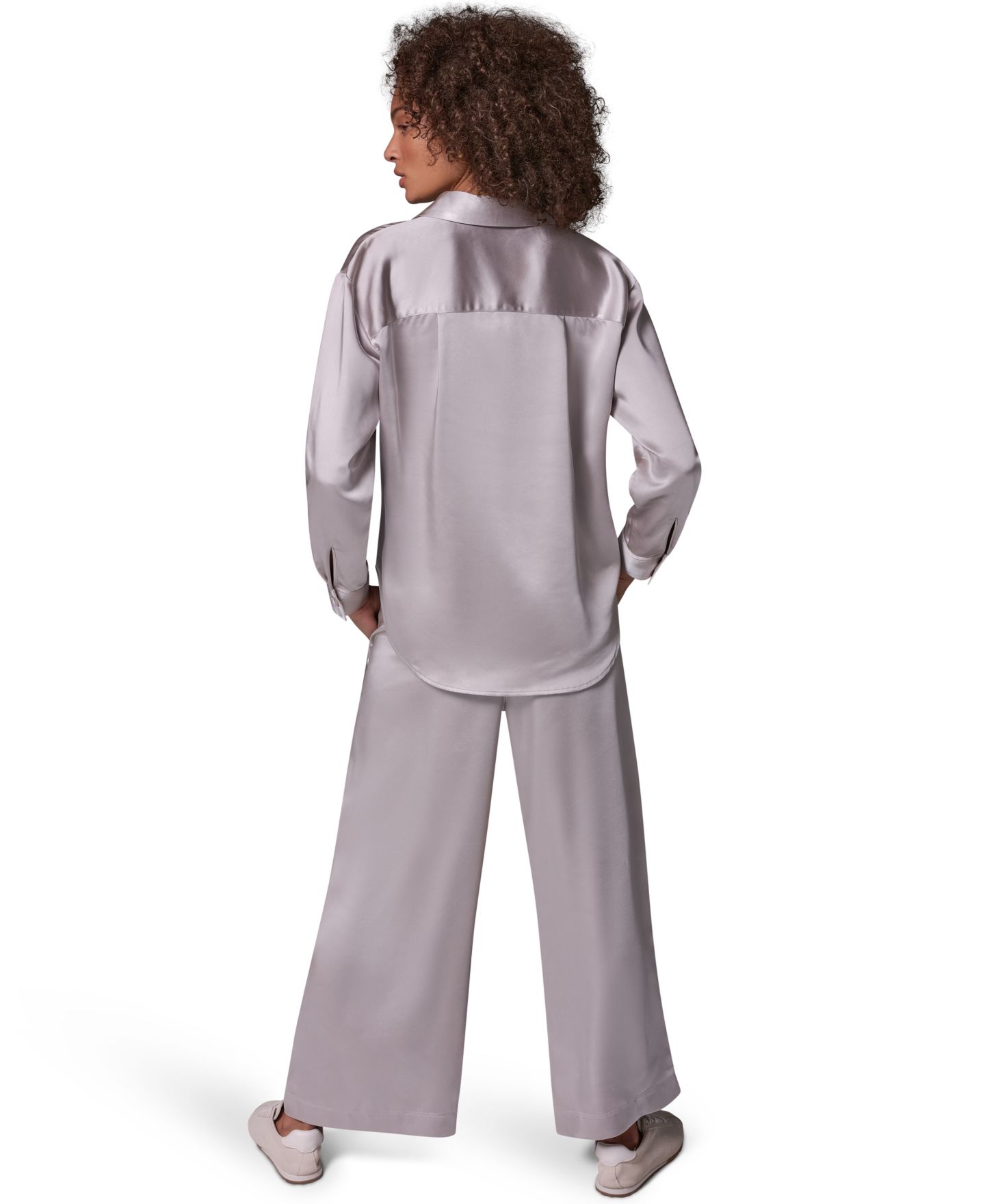 Женская блузка Donna Karan Weekend Satin Long-Sleeve Button-Down, цвет: Vapor — фото 8