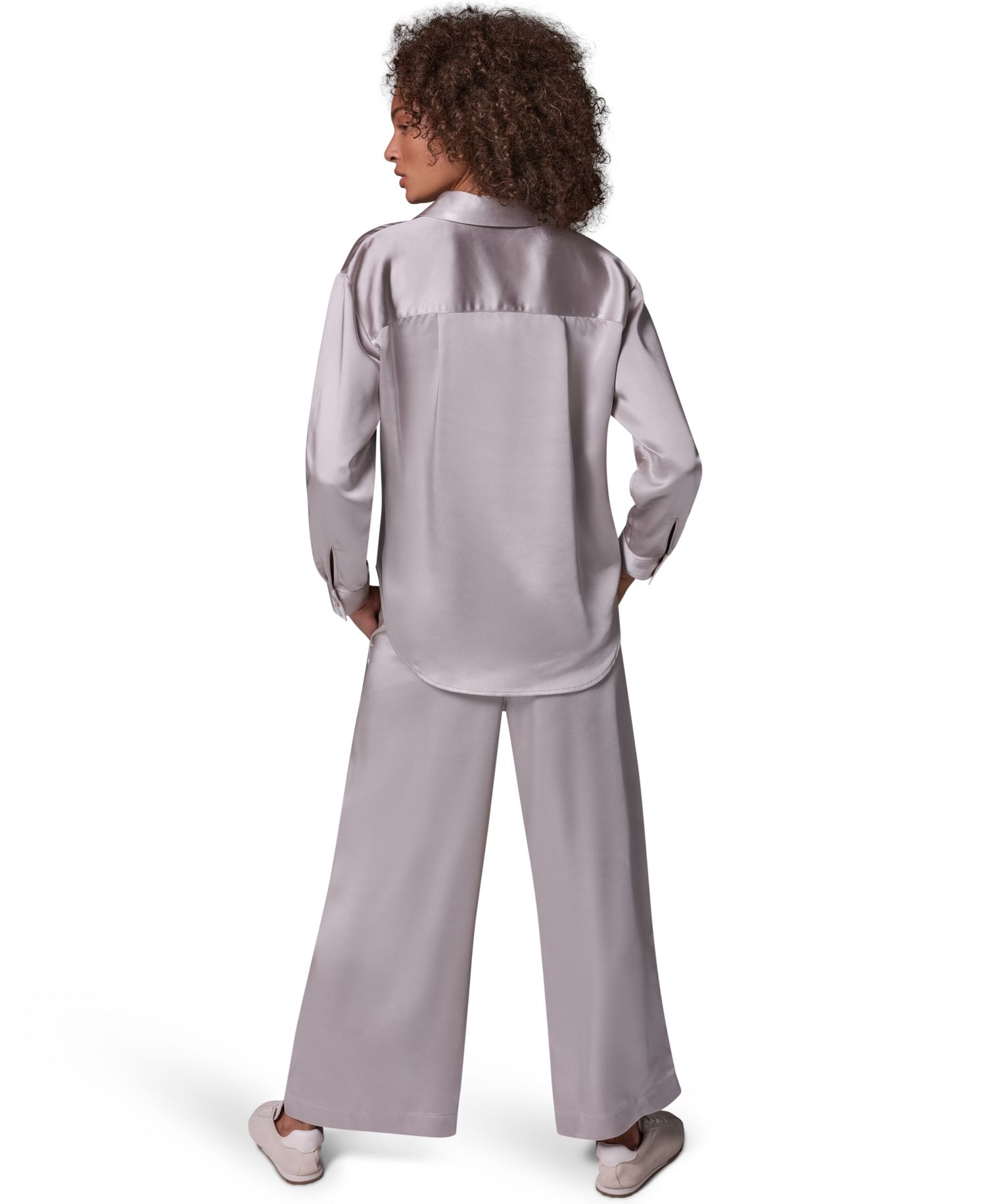 Women's Satin Long-Sleeve Button-Down Blouse