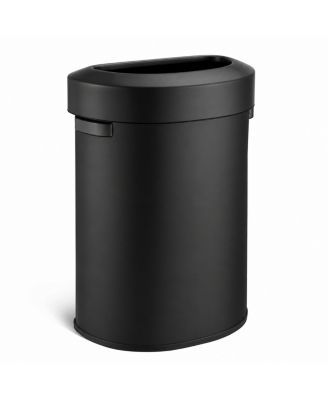 18 Gallon Stainless Steel Open Top Trash Can with Semi-Round Flat Back, Black, 68 Liters