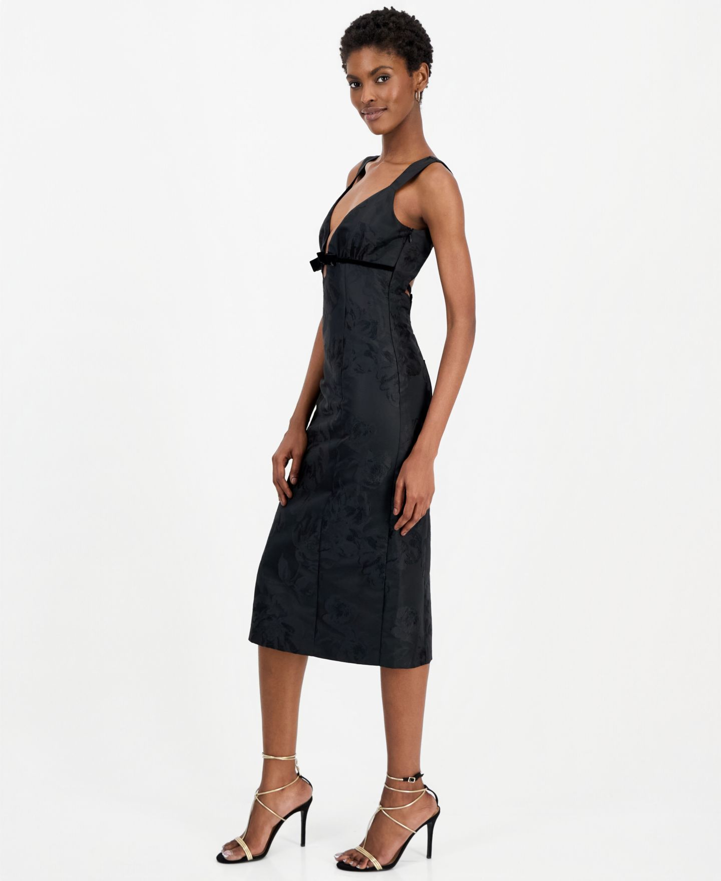 Женское платье LULUS Vanessa Bow Open Back V-Neck Midi, цвет: Чёрный — фото 4