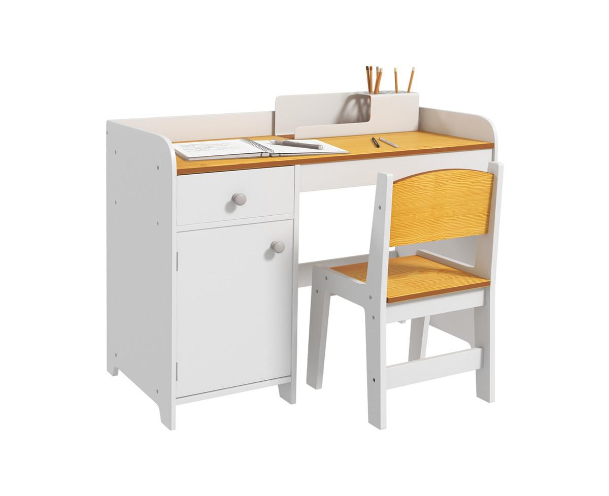 Yobtop Kids Desk and Chair Set with Storage Drawer - Study Desk for Children, Arts and Crafts, Snack Time, Homeschooling, Homework - White