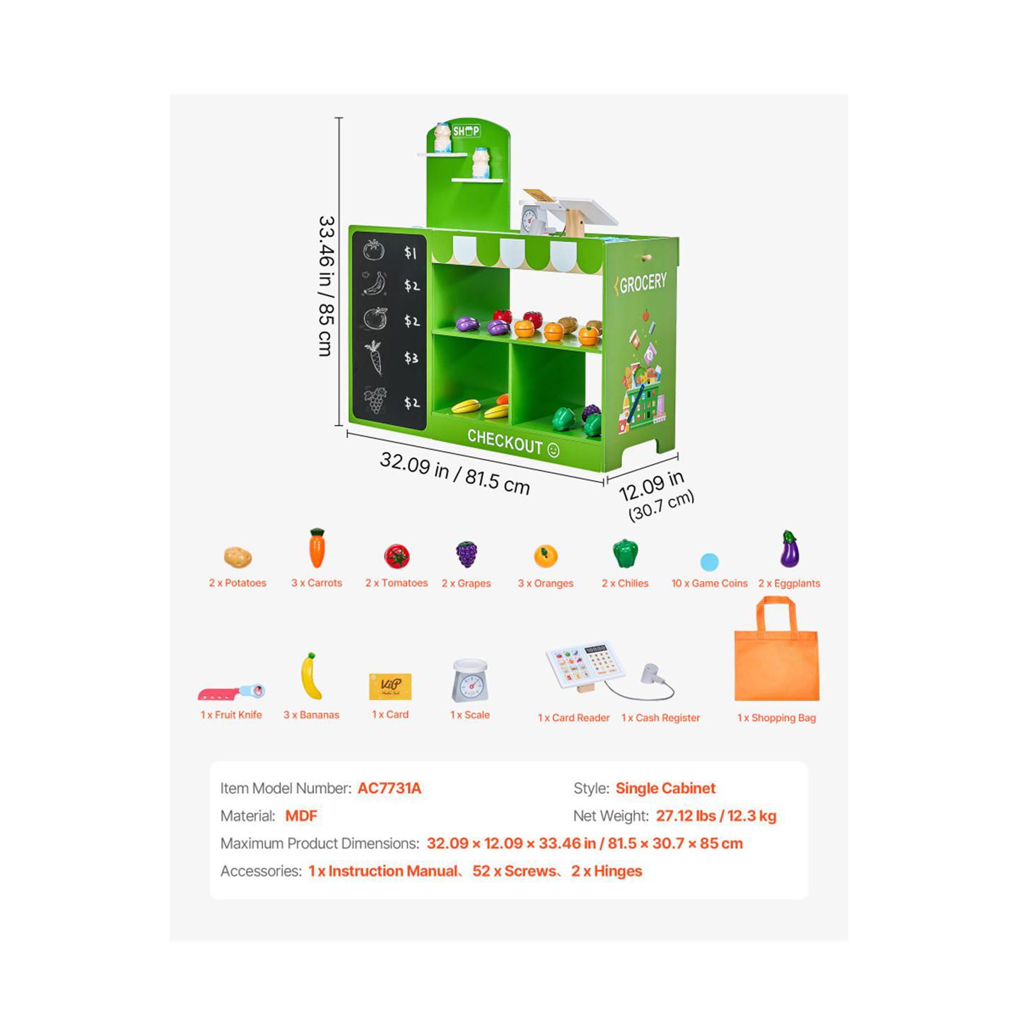 Детский игровой набор YOBTOP Grocery Store 35-Piece Moving Conveyor Belt and Scanner Playset, Ages 3+, цвет: Зелёный — фото 3