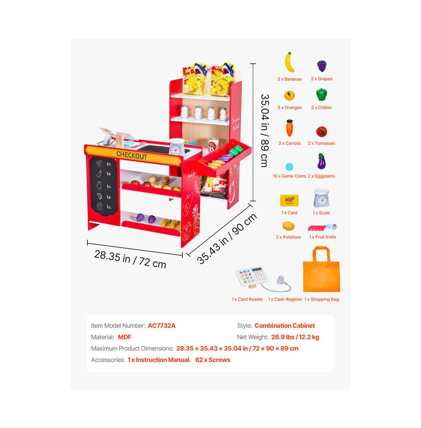 Детский игровой набор YOBTOP Kids Grocery Store Playset with Working Conveyor Belt and Cash Register, 35-Piece, Ages 3+, цвет: Разноцветный — фото 4