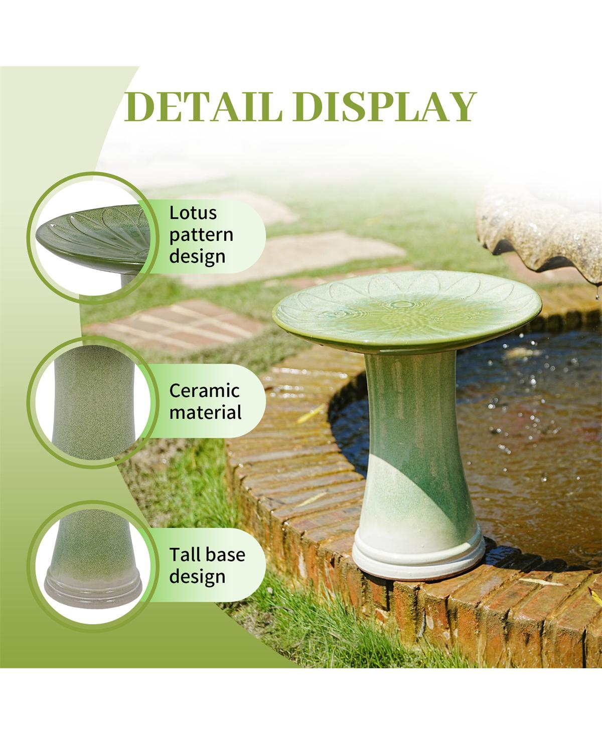 Yobtop Handmade Glazed Ceramic Bird Bath, Daisy Petal Embossed Tray, Pedestal Base, Ombre Gradient Glaze, Outdoor Bird Feeder for Patio and Backyard