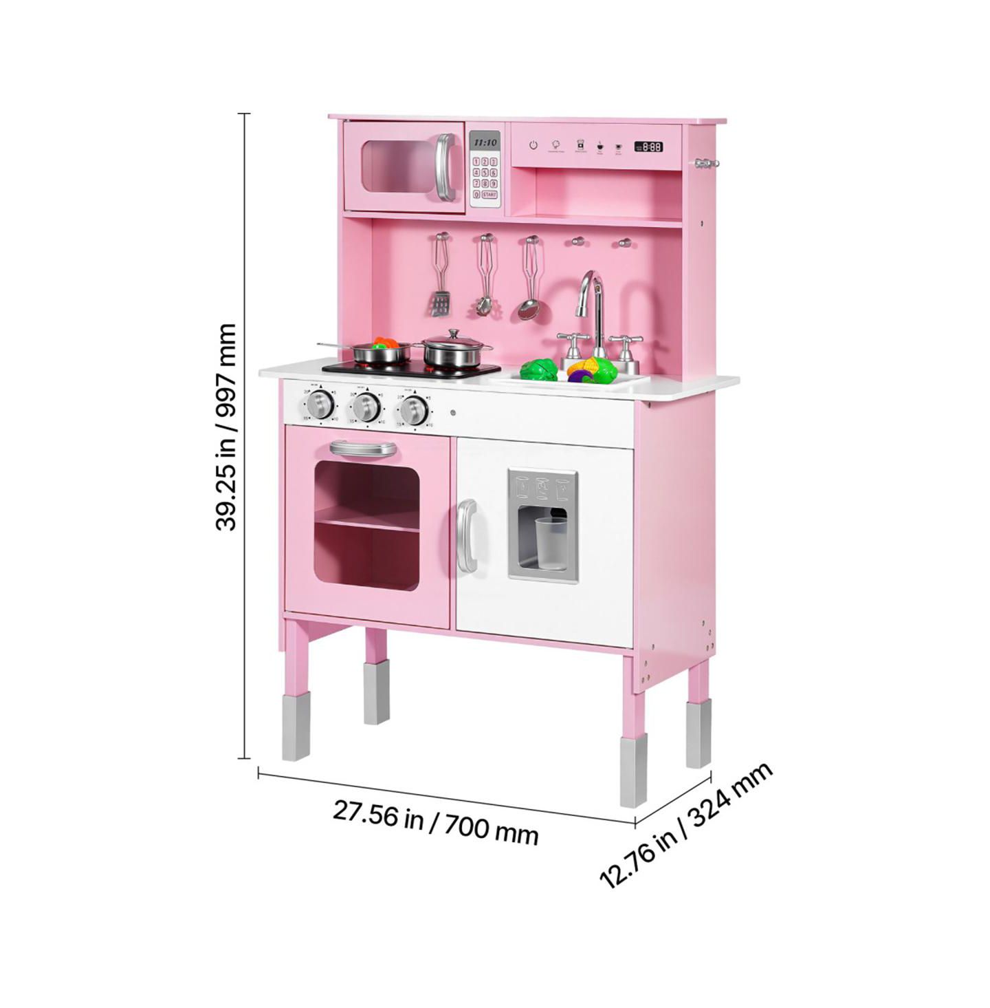 Детская игрушка YOBTOP Wooden Play Kitchen with Interactive Lights, Sounds & Accessories, Ages 3+, цвет: Розовый — фото 8