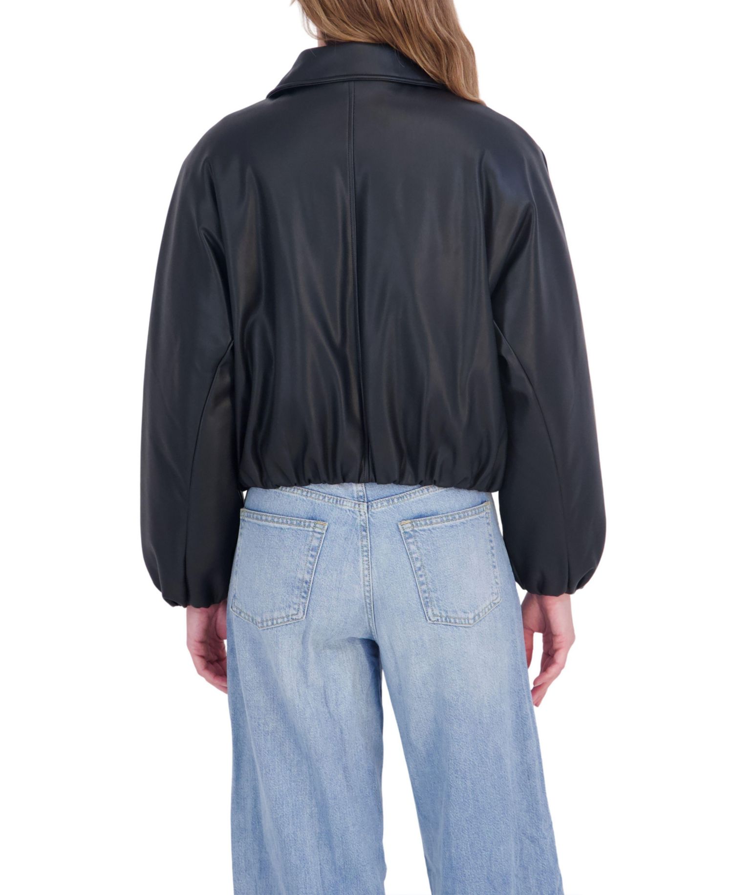 Women's Bubble Hem Bomber Faux Leather Coat