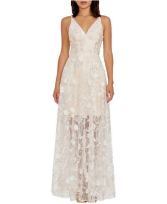Women's Sidney V-Neck 3D Floral Sequin Sheer Overlay Gown