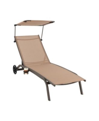Adjustable Patio Chaise Lounge Chair with Canopy Cup Holder and Wheels