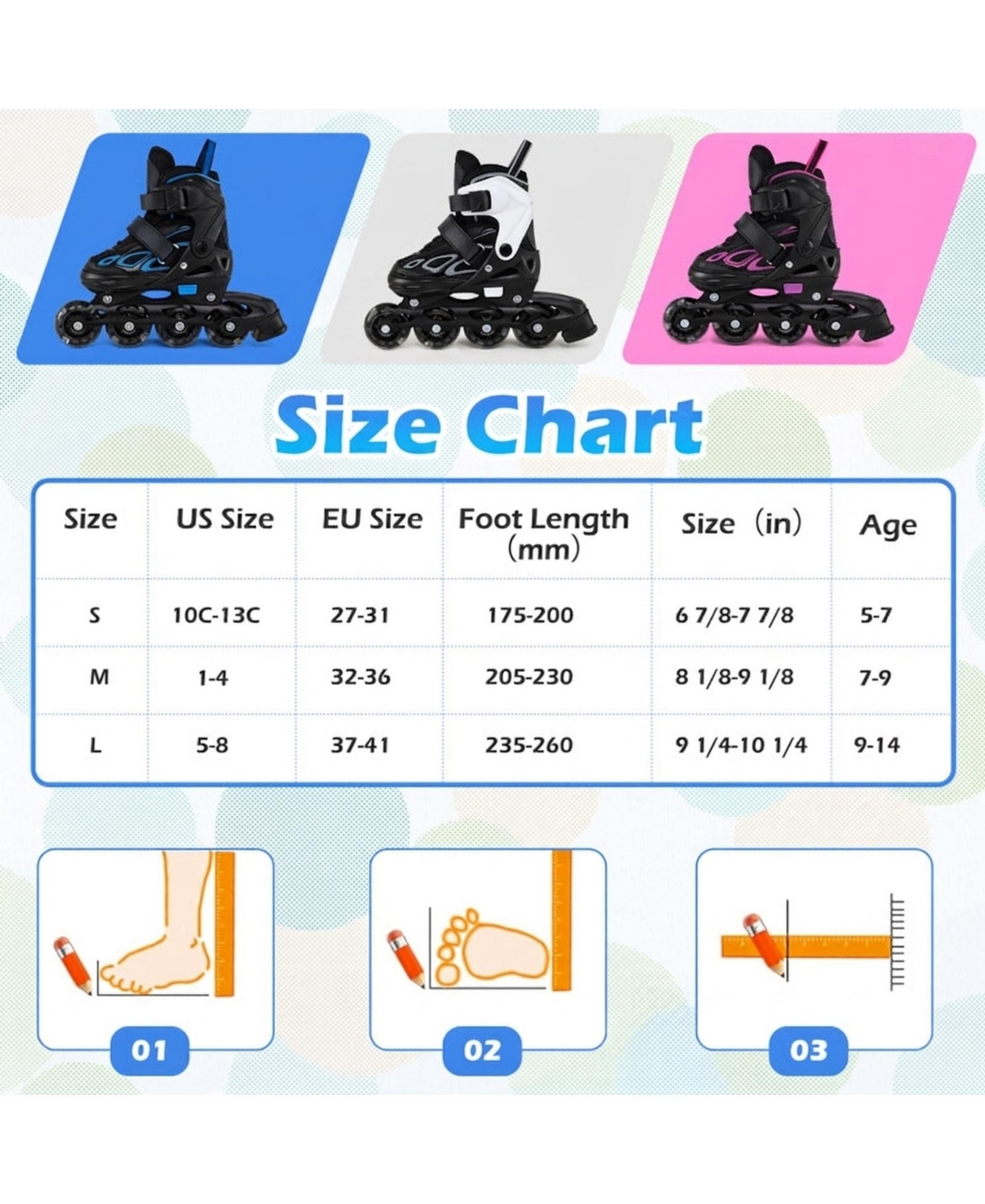 Sugift Adjustable Kids Inline Skates 4 Expandable Sizes with Led Wheels and Heel Brake Ages 5-7