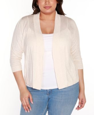 Plus Size Pointelle 3/4-Sleeve Open-Front Blend Cardigan