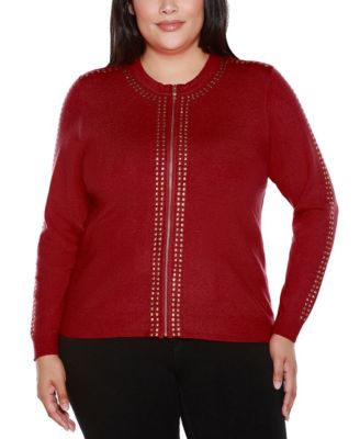 Plus Size Black Label Full-Zip Embellished Cardigan