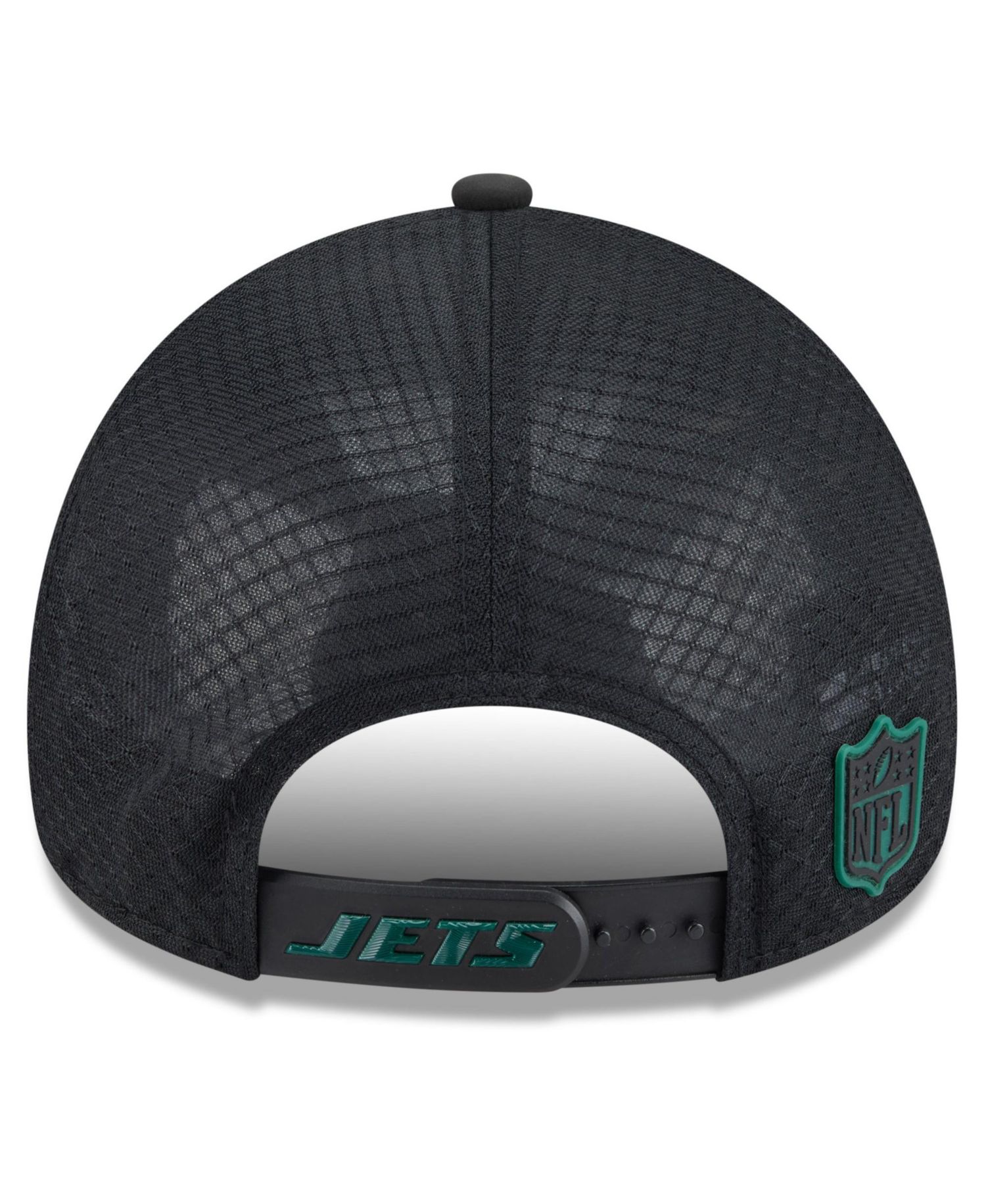Men's Black New York Jets 2026 Sideline Apex 9FORTY Adjustable Trucker Hat