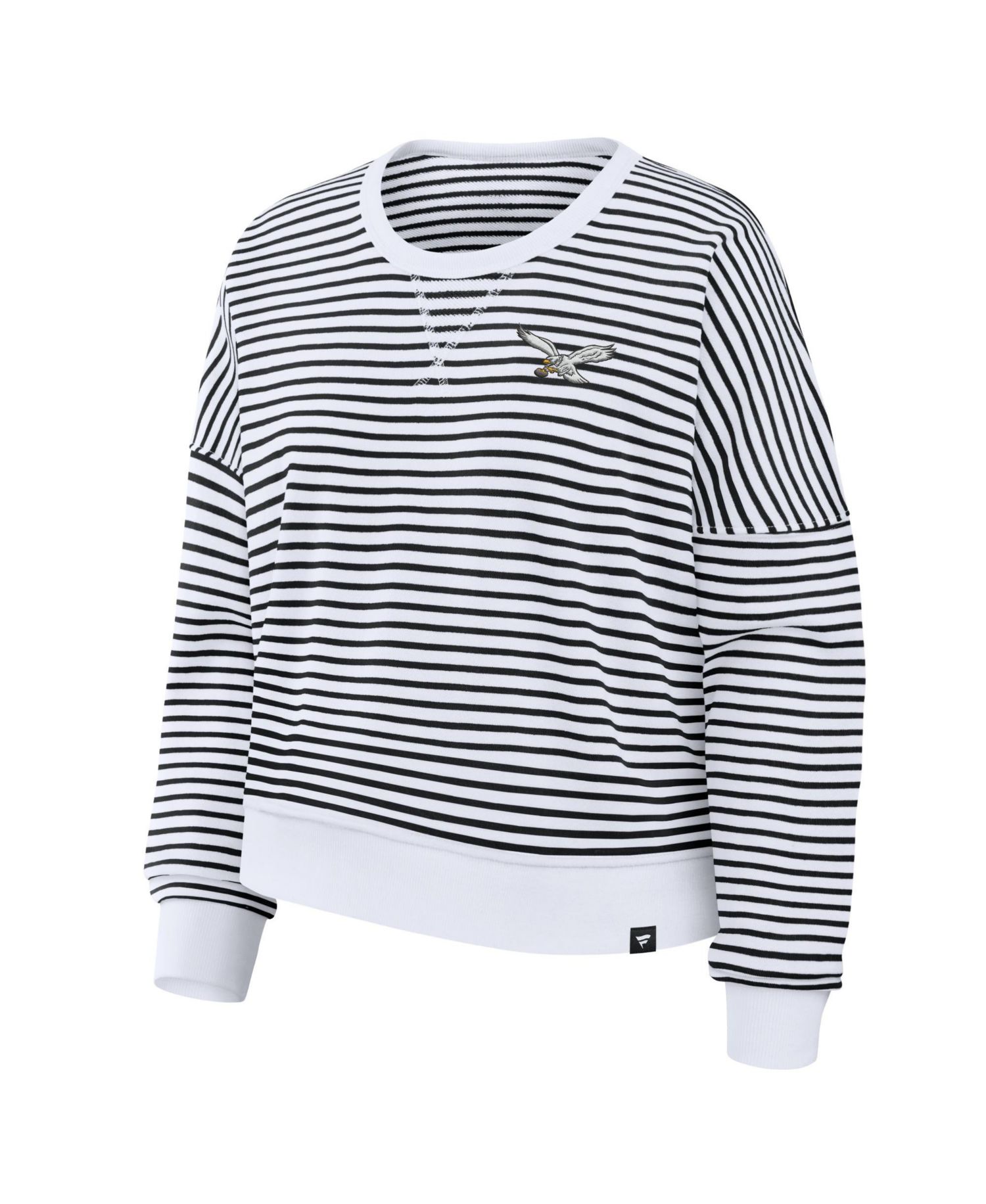 Women's White/Black Philadelphia Eagles Striped Oversized French Terry Sweatshirt