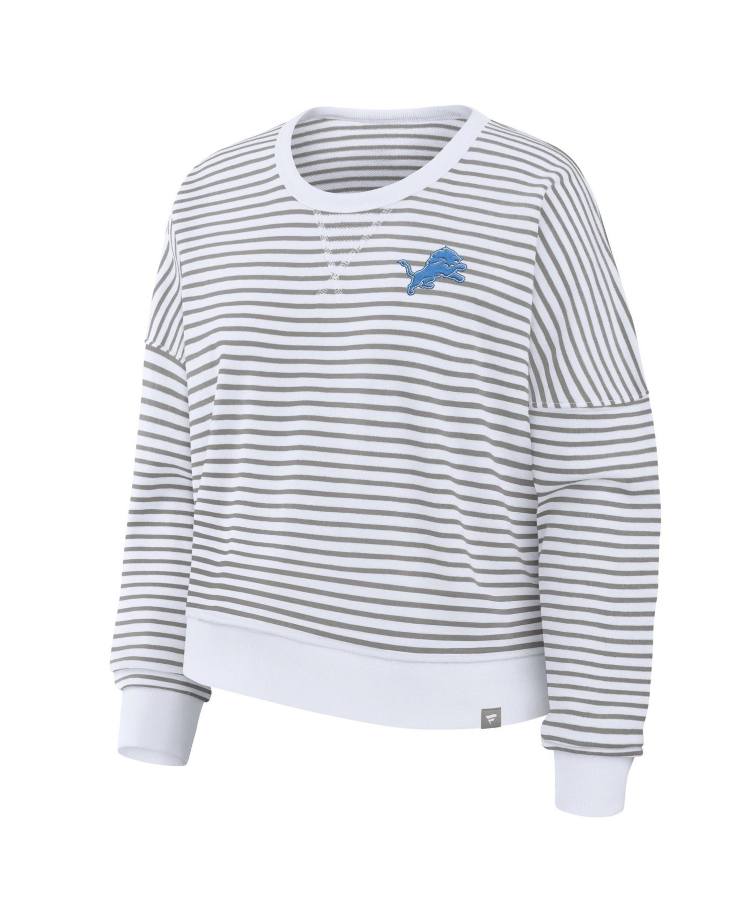 Women's White/Gray Detroit Lions Striped Oversized French Terry Sweatshirt