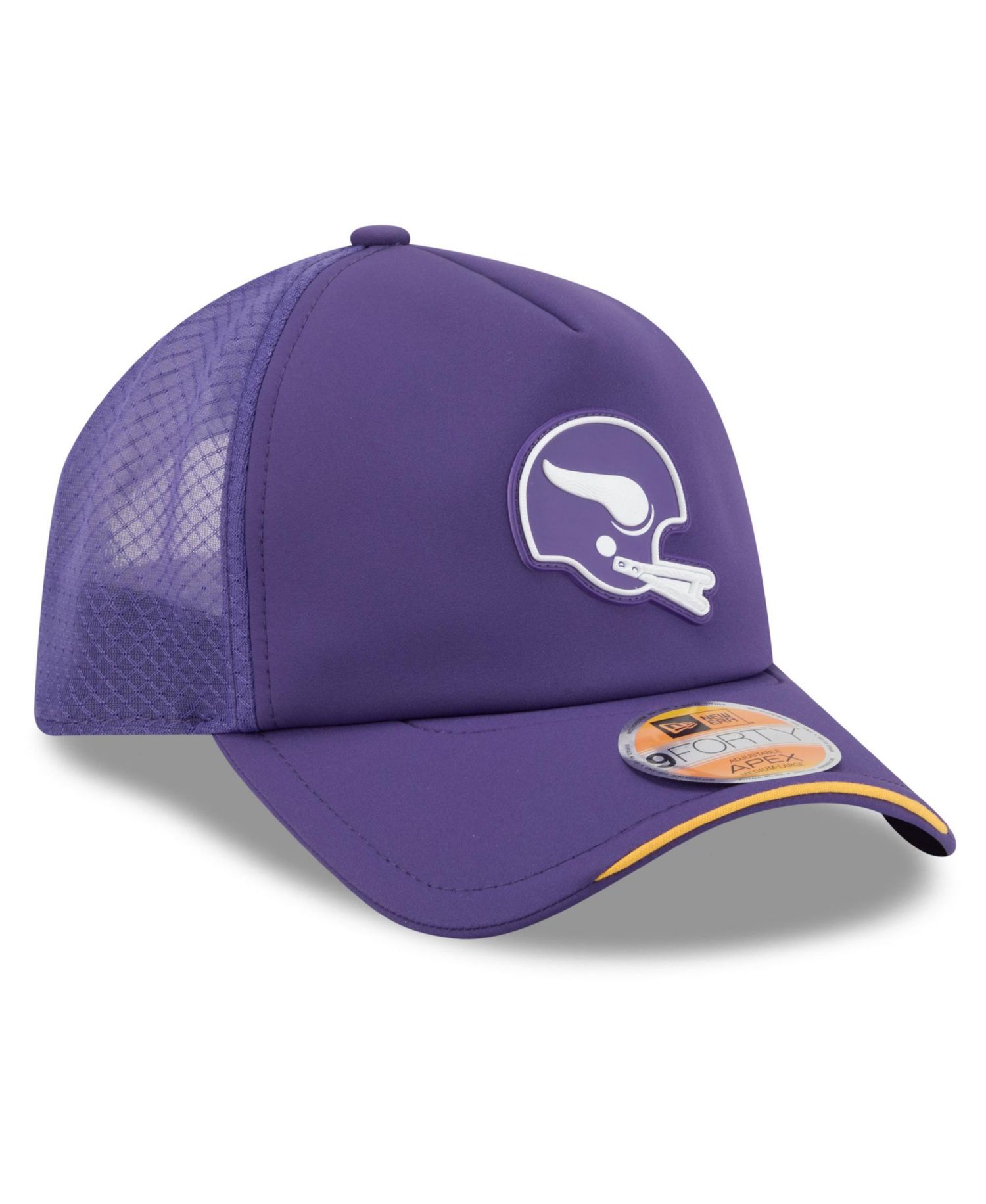 Men's Purple Minnesota Vikings 2026 Sideline Throwback Apex 9FORTY Adjustable Trucker Hat