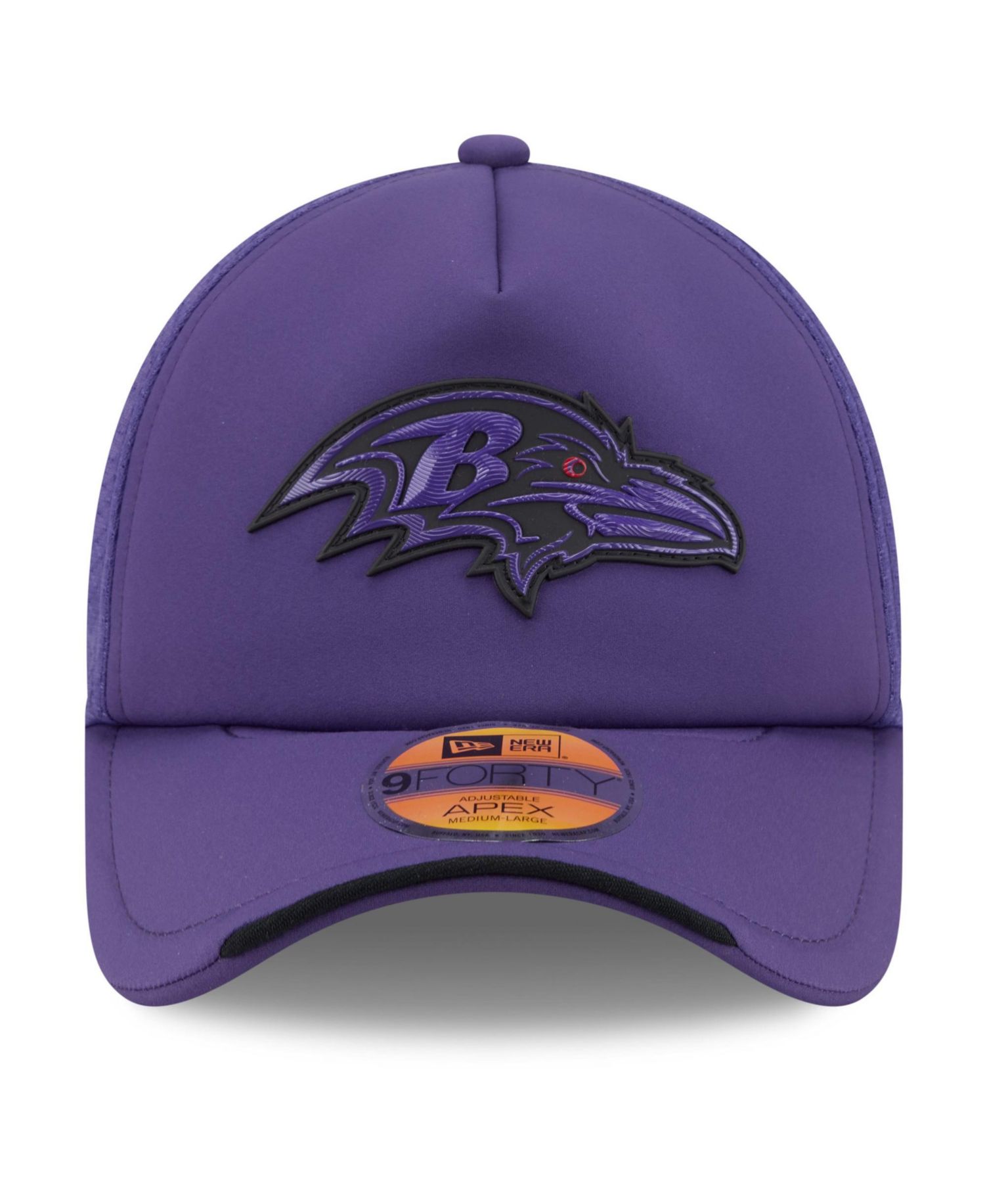 Men's Purple Baltimore Ravens 2026 Sideline Apex 9FORTY Adjustable Trucker Hat