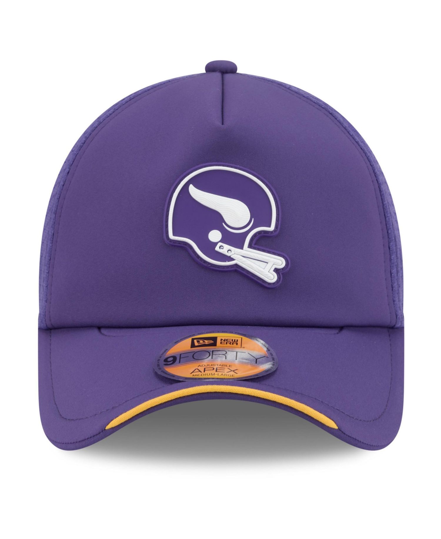 Men's Purple Minnesota Vikings 2026 Sideline Throwback Apex 9FORTY Adjustable Trucker Hat