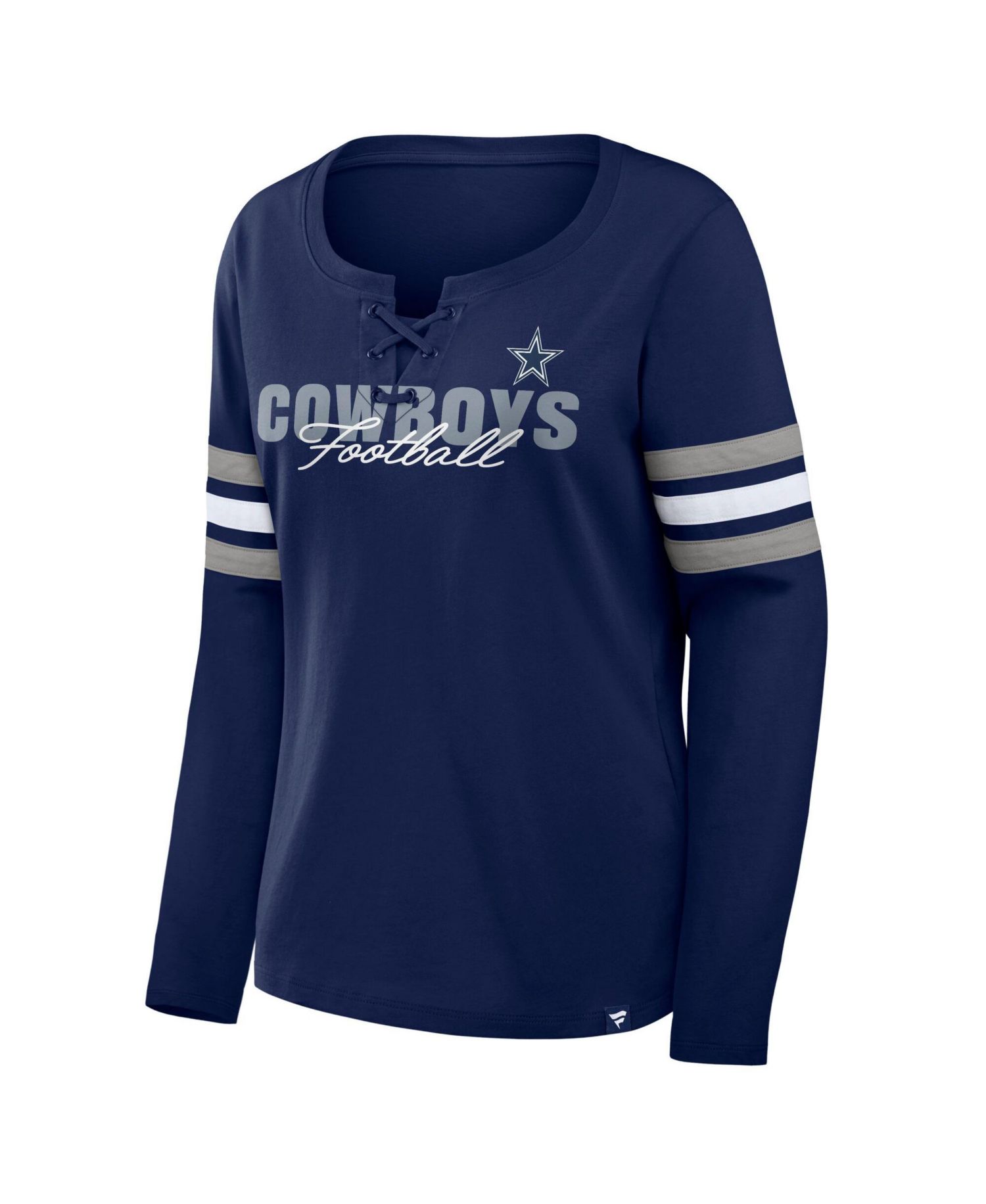Women's Navy Dallas Cowboys Team First Coverage Scheme Lace-UpLong Sleeve T-Shirt
