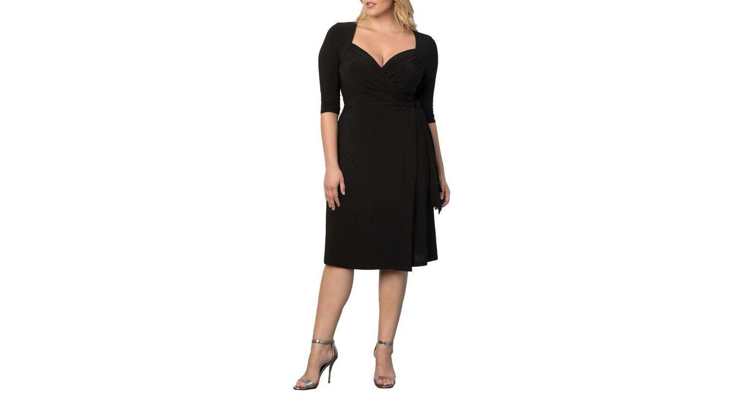 Plus Size Sweetheart Knit Wrap Dress with 3/4 Sleeves
