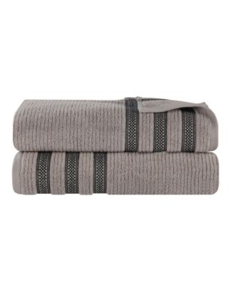 Brea Zero Twist Cotton Ribbed Geometric Border Plush Soft Absorbent 2-Piece Bath Sheet Set